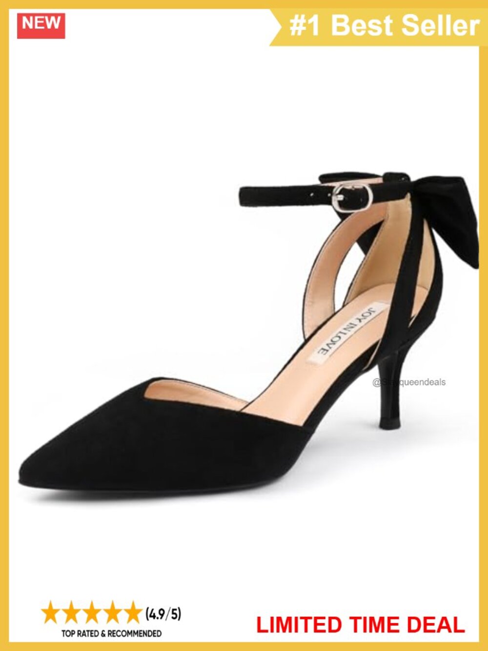 Faux Suede Kitten Heel Pointed Toe Pumps with Back Bow and Ankle Strap